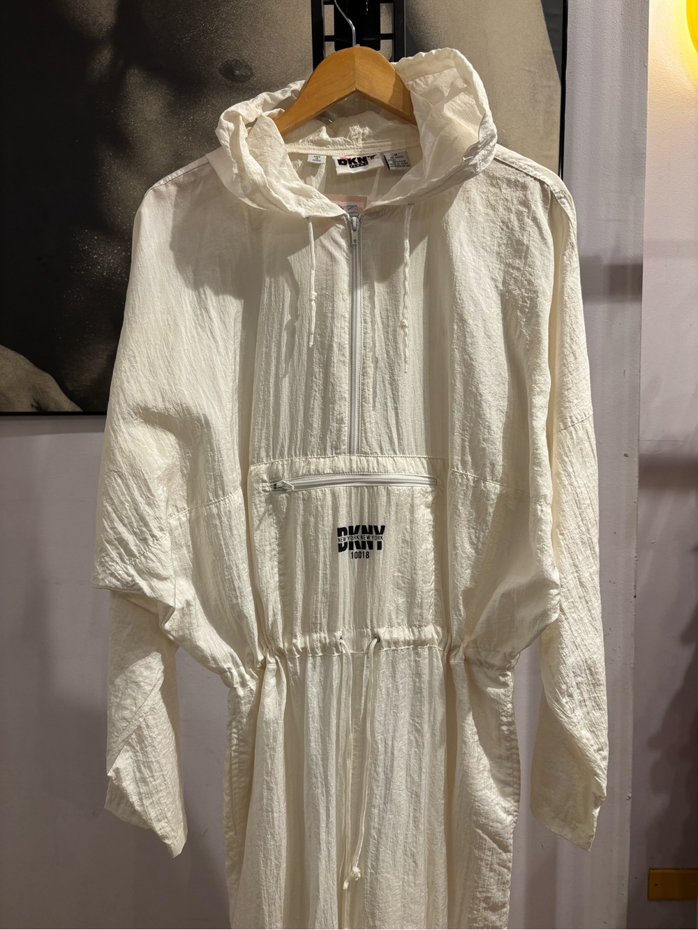 DKNY White Nylon Jumpsuit with Hood